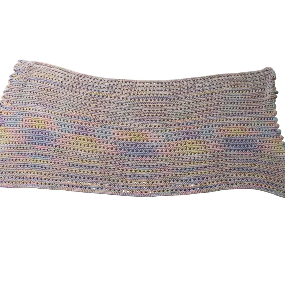 Handmade Pastel‎ Rainbow Crochet Knit Baby Blanket Soft Open Weave 60x24